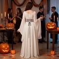 thumbnail image 6 of KLHDSF Renaissance Costume Women's Long Flare Sleeve Halloween Medieval Witch Dress Ideal for Ren Faire, Fairy Outfit, Princess Cosplay, Pirate Parties, Fantasy Events. White XL, 6 of 6