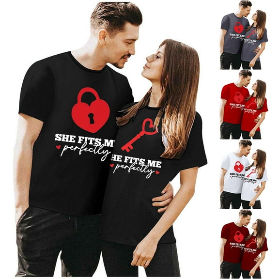 CAIXIA His and Hers Matching Shirts For Couples, Cute Personalized Valentine Matching Outfits For Husband, Wife, Newlywed Shirts For Him and Her,Men/L