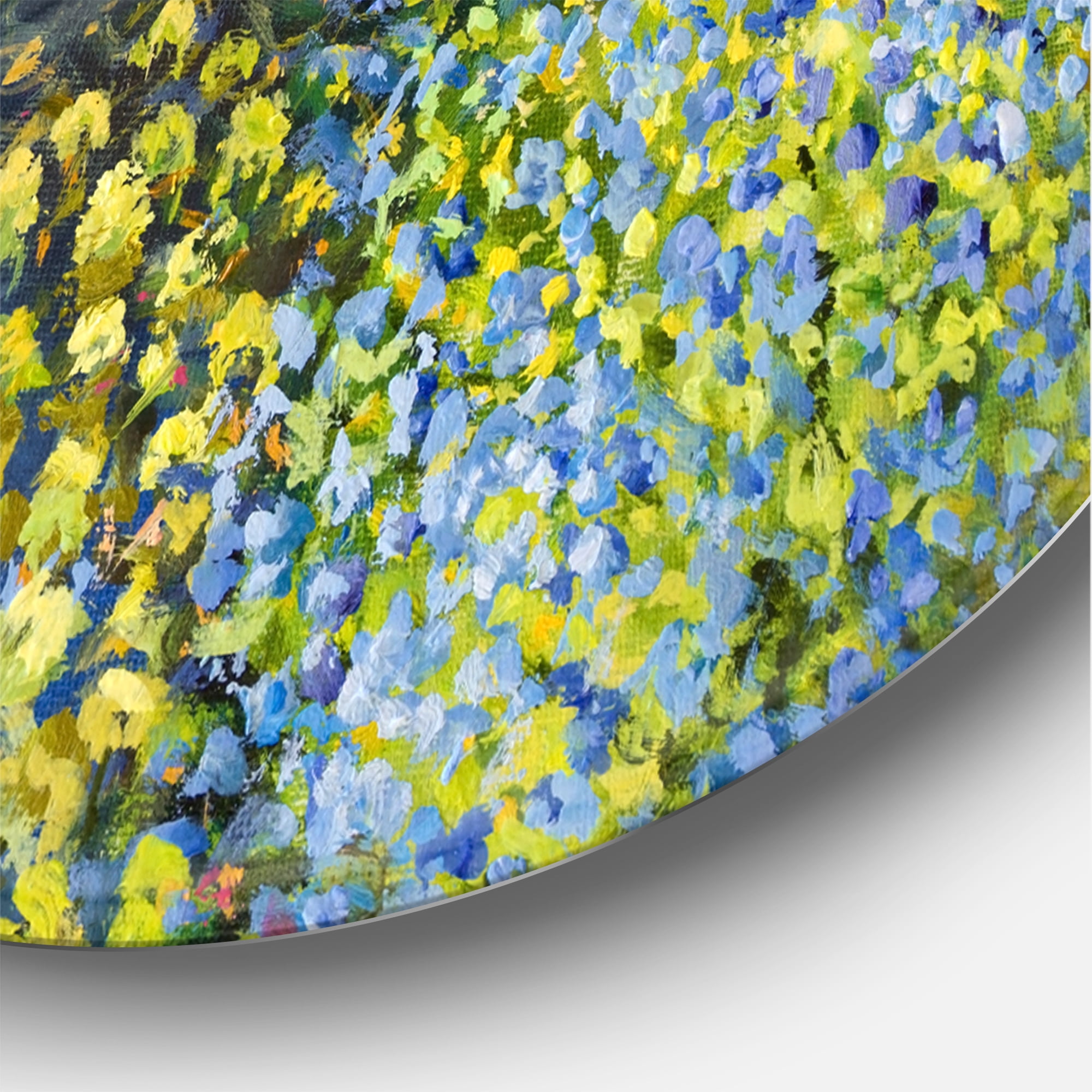 Designart 'Colorful Silence Flowers At The Lake Side' Lake House Circle Metal Wall Art 11x11 - Disc of 11