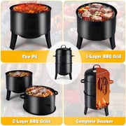 TCFUNDY Portable Charcoal Smoker Grills, 3-in-1 Outdoor BBQ Grill Smoker Cooking, Two-Layer Barbecue Grill Steel Meat Smoker