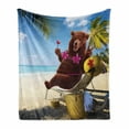 thumbnail image 1 of Animal Soft Flannel Fleece Throw Blanket, Funny Happy Wild Hot Bear with Bikini Top on the Beach Sunbathing Work of Art, Cozy Plush for Indoor and Outdoor Use, 50" x 60", Multicolor, by Ambesonne, 1 of 6