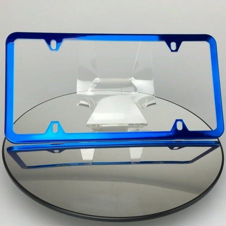 Blue License Plate - Slim 4 Holes Style Powder Coated Candy Blue Stainless Steel License Plate Frame
