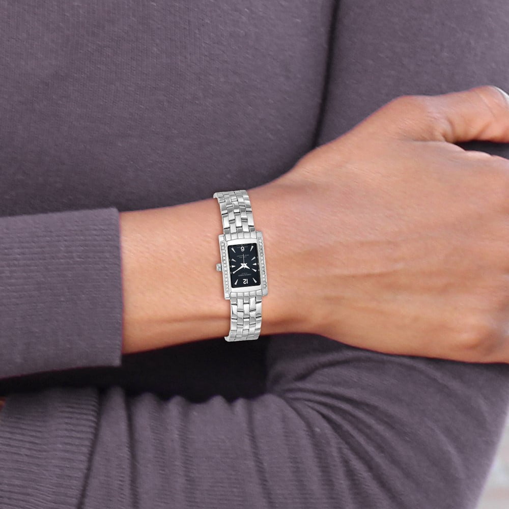 Ladies Rectangular Crystal Black Dial Watch by Charles 