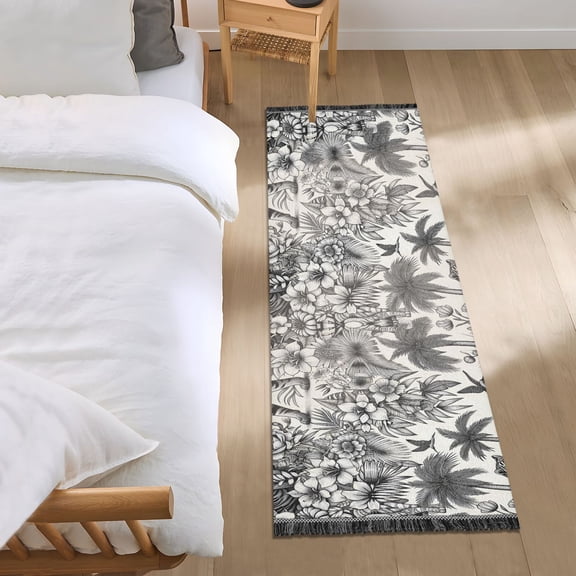 Tigers Palm Tree Flower Runner Area Rug 2x6 Soft Non-Slip Washable Bedside Carpet for Hallway Bedroom Living Room Home Decor