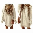 thumbnail image 2 of Women'S Cable Knit Casual Long Sleeve Loose Crew Neck Pullover Mini Sweater Dress Fall Winter Outfits White XL, 2 of 6
