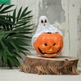 thumbnail image 2 of Mini Halloween Ghost Figurines - Set of Cute Resin Ghosts Sitting on Pumpkins, 3.5" Spooky Tray Decor for Home, Office, Wedding & Halloween Party Table Centerpieces, 2 of 5