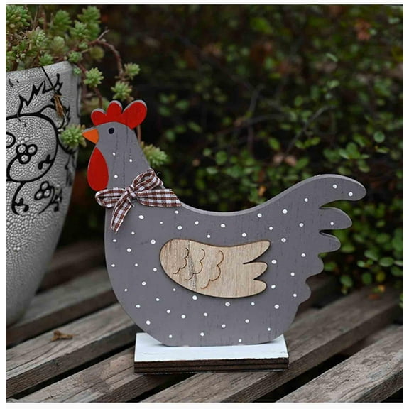 Fiaya Women Easter Wood Chicken Ornament, 1Pc Rustic Tabletop Decor Chicken Statue, Vintage Cock Hen Animal Sculpture for Home Table Office Farmhouse, 5.5x5.5inch (Gray)