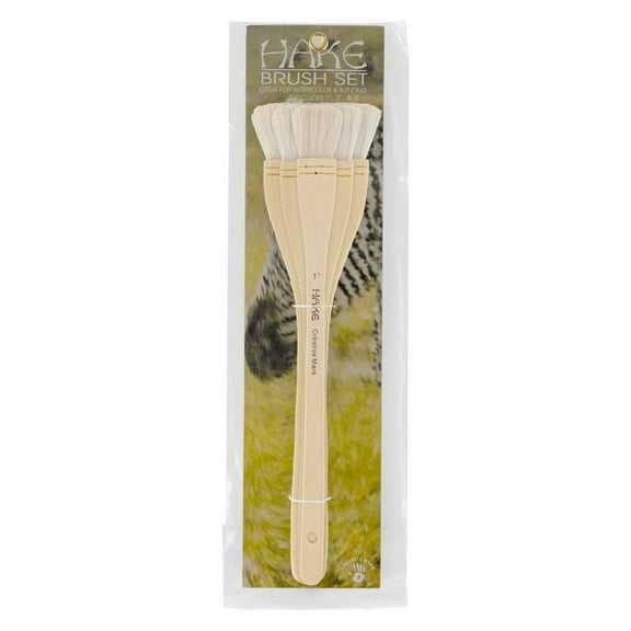 Creative Mark Hake Brush Sets - Hake Brush Set Paintbrush Soft White Hair Stitch-Tied Used For Wash and Background Work - [Hake Large Set of 3]
