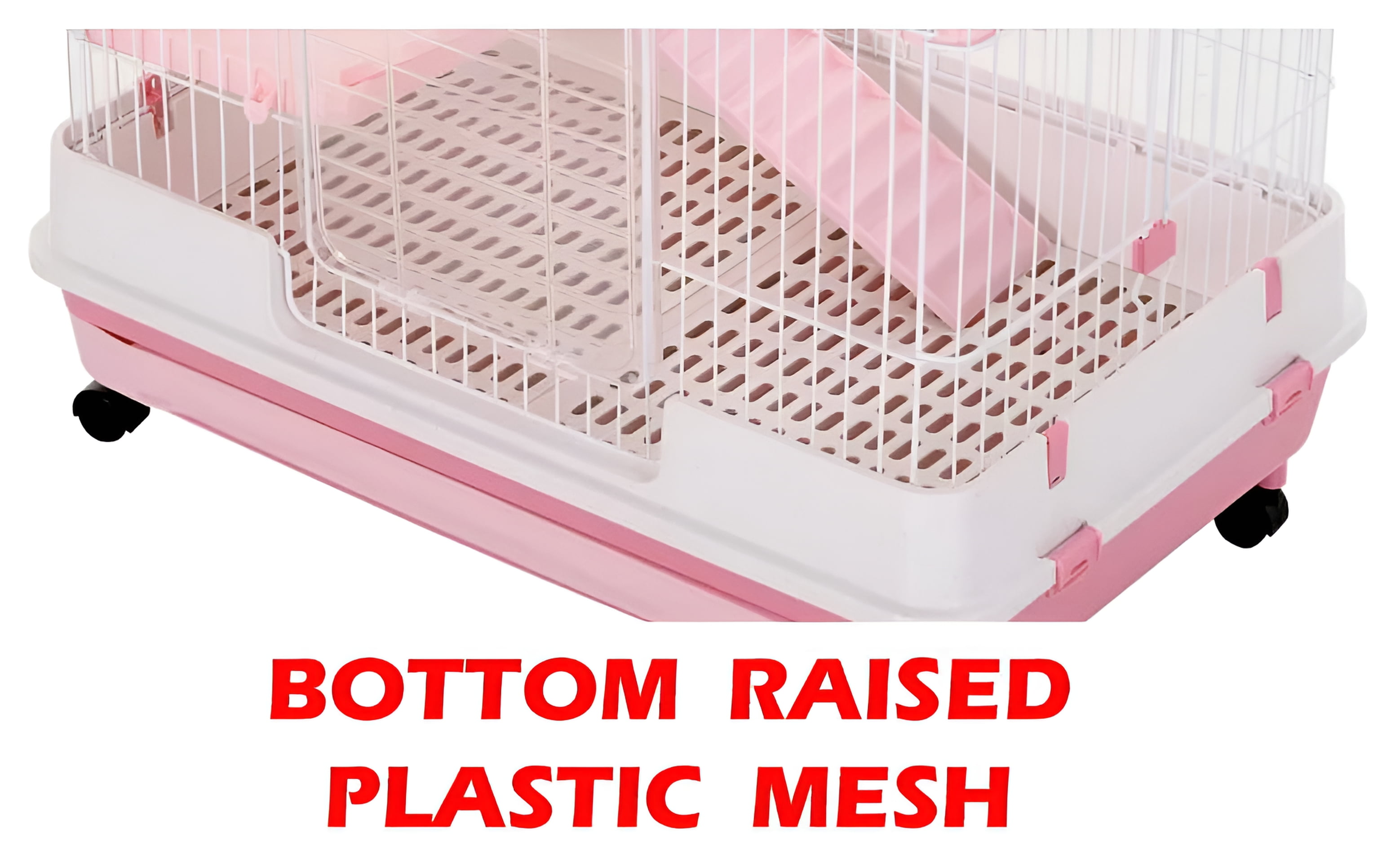 Extra Large Pink 2-Level Indoor Small Animal Pet Cage for Guinea Pig Ferret Chinchilla Cat Playpen Rabbit Hutch with Solid Platform & Ramp Leakproof Litter Tray 2 Large Access Doors Lockable Casters