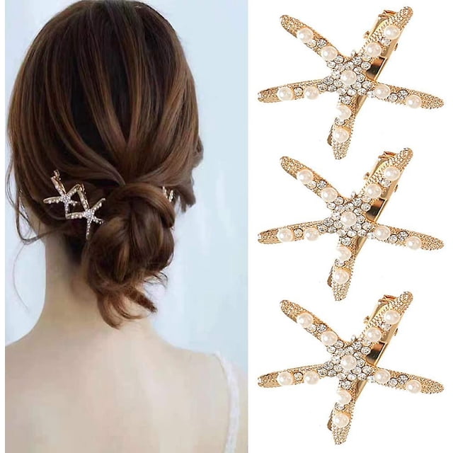 CARBONLIKE 4 piezas perla estrella de mar diamantes de imitación pinzas para el cabello estrella de mar pinzas para el cabello estrella de mar perla antideslizante XianweiShao 1327533654876