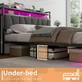 thumbnail image 3 of LUXOAK 43.3" H King Size Bed Frame with Linen Upholstery, Rgb Lighting and Charging Station, Rustic Grey, 3 of 6