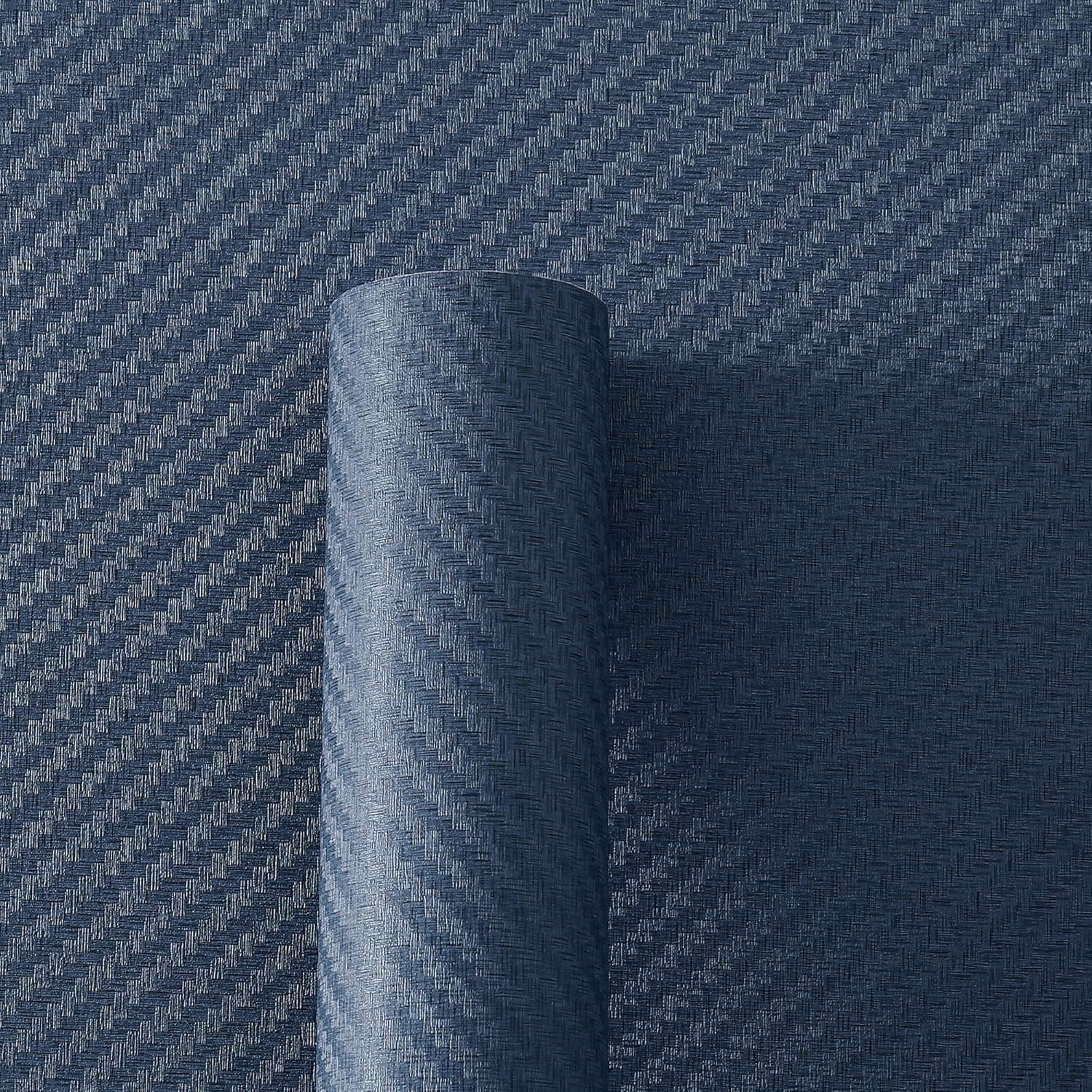 Fabric Wallpaper Textured Contact Paper (24in X 393in) Navy Blue Grasscloth Wallpaper Peel and Stick Faux Linen Wall Paper Self-Adhesive Vinyl Looks Like Woven Straw