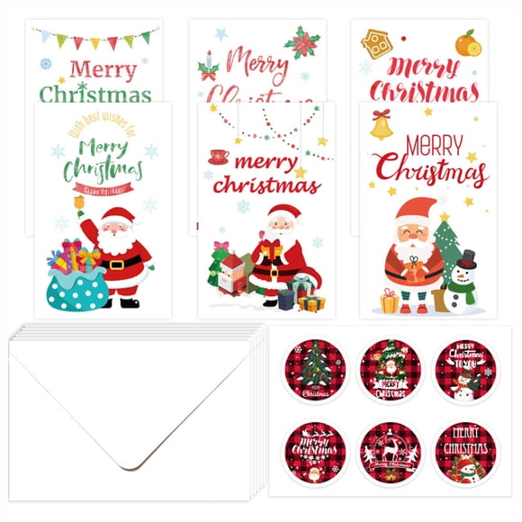 Colorful Deluxe Christmas Greeting Card Set, 6 A6 Cards With Envelopes & Stickers, Colorful Holiday Designs For Personal Messages, Easy To Customize, Perfect For Sending Festive Cheer