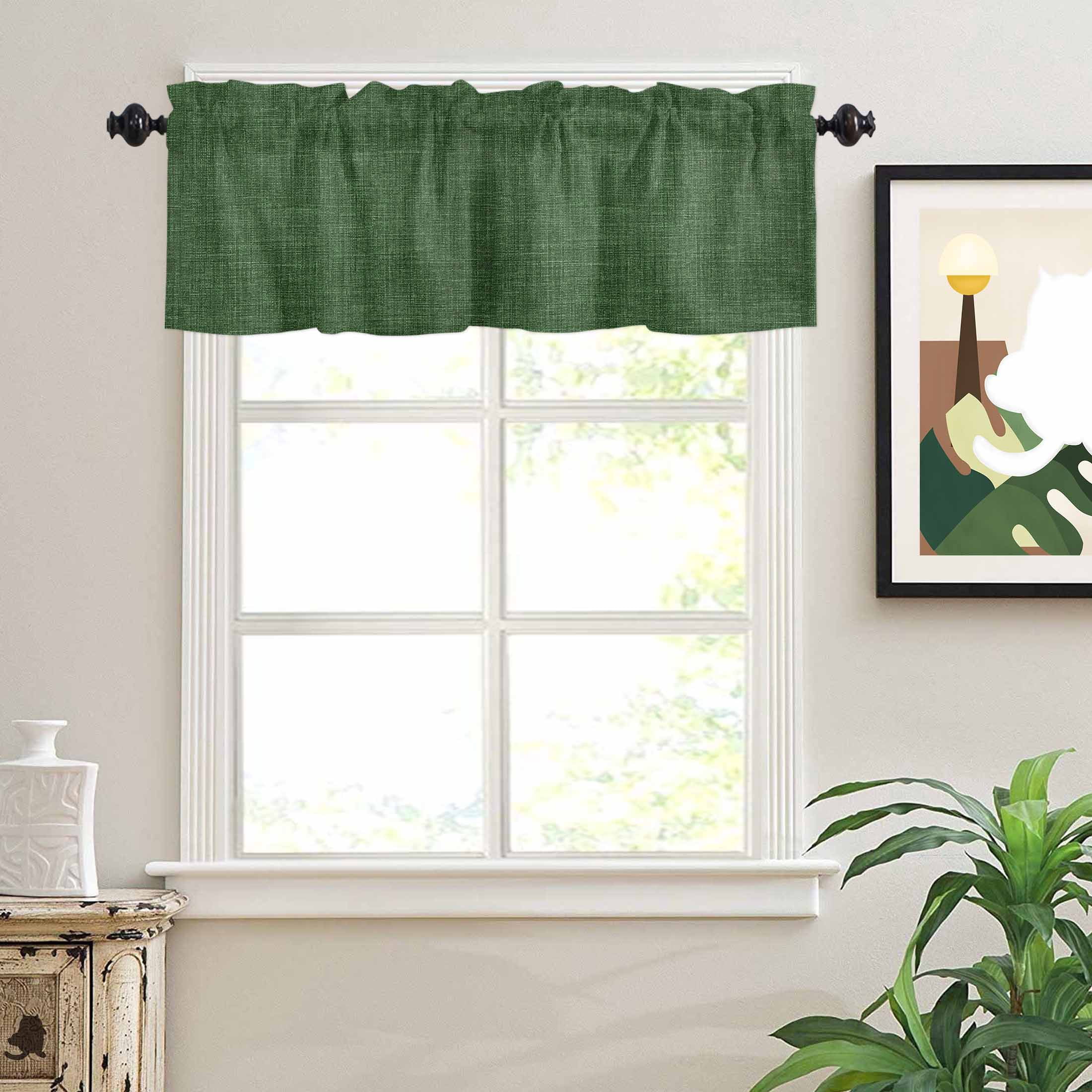 Vintage Dark Valances for Windows Green Linen Texture Farmhouse Rod Pocket Curtain Valance Window Treatment Short Curtains for Kitchen Living Room, 60"x18"