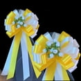 thumbnail image 3 of Yellow & White Wedding Pull Bows with Tulle Tails & Rosebuds - 8" Wide, Set of 6, Easter, Wedding Pew Bows, Reception, 3 of 7