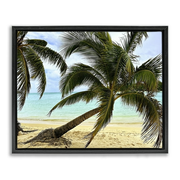 Stupell Industries Leaning Palms on Beach Landscape Photography Black Floater Framed Canvas Art Print Wall Art, 21 x 17