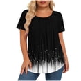 thumbnail image 3 of Feancey Womens Plus Size Summer Tops Tie Dye Printed Pleated Blouses Short Sleeve Round Neck Tunic Shirt Dressy Trendy Going Out T-Shirts Black 3XL, 3 of 7