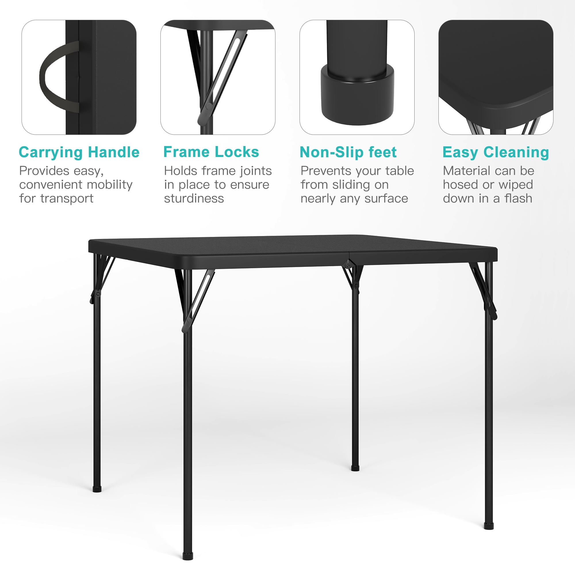 Demi Bonn 5-Piece Folding Multipurpose Card Table Set with 4 Chair, 4 Players Camping Table Chair Set for Indoor or Outdoor Use, Black