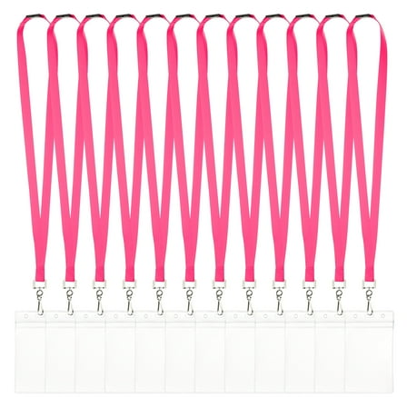 Uxcell 12Pack Colored Lanyards for ID Badges, Breakaway Lanyards for Keys, Rose Red