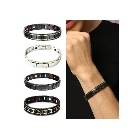 Fashion Titanium Steel Magnetic Therapy Energy Bracelet Men Health Care Women, Silver and