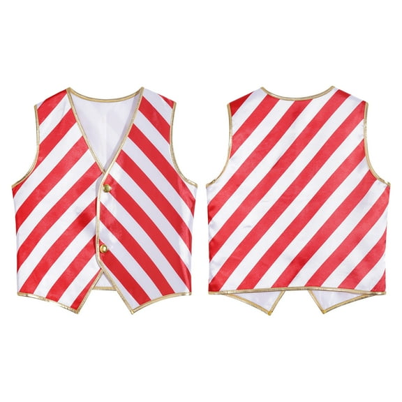 renvena Kids Boys Christmas Candy Cane Striped Waistcoat Sleeveless Jazz Disco Dance Vest Tops Size 2-16 Red 14