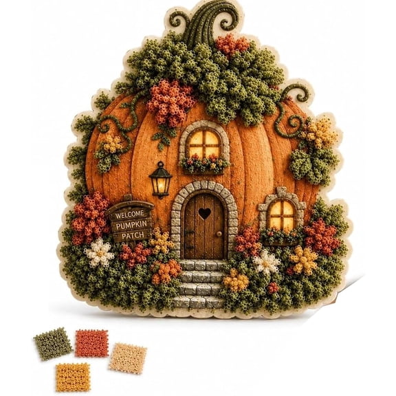 Whimsical Village 3D Fabric Poke Art Kit, Floral Mushroom Cottage Creative Craft, DIY Poke Art for Home Decor, Cottage Handmade Hobby Gift, Poke Art Kits for Adults (pumpkin patch)