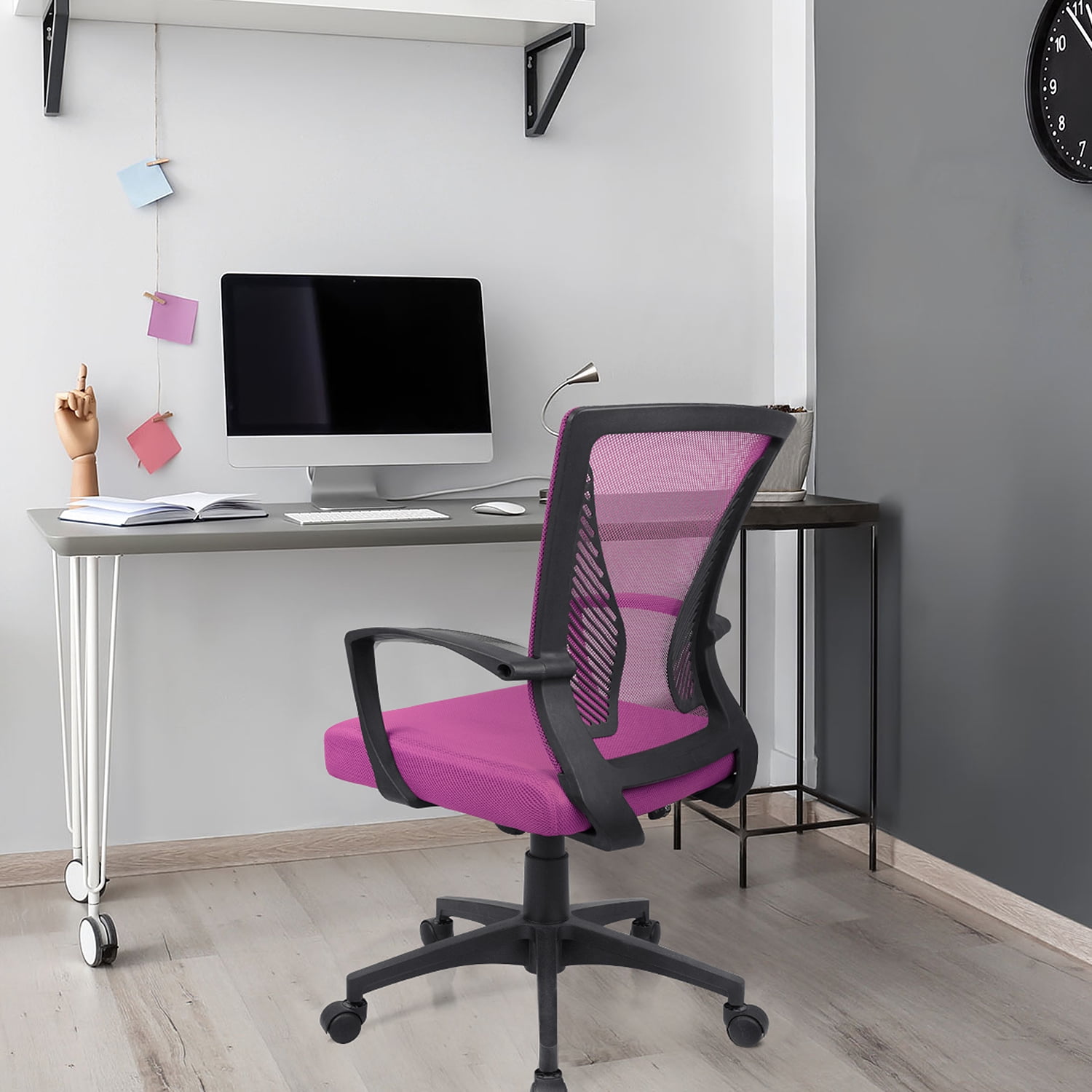 Lacoo Mid-back Mesh Office Chair Desk Chair Computer Task Chair with Lumbar Support and Armrest(Pink)