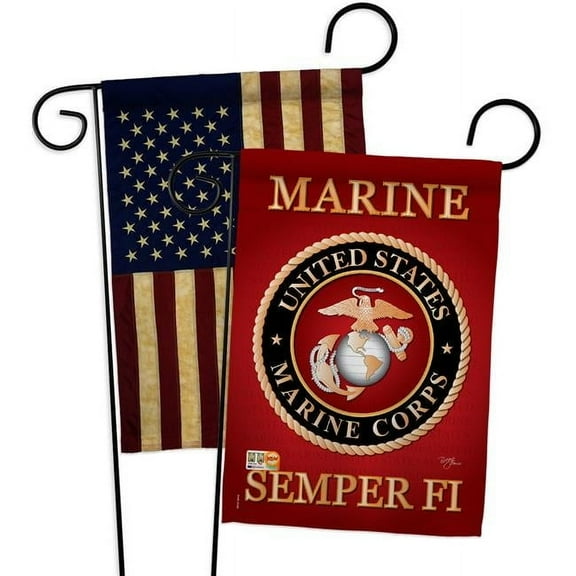 Breeze Decor BD-MI-GP-108057-IP-BOAA-D-US10-MC 13 x 18.5 in. Military Impressions Decorative Vertical Double Sided USA Vintage Marine Corps Americana Applique Garden Flags - Pack of 2