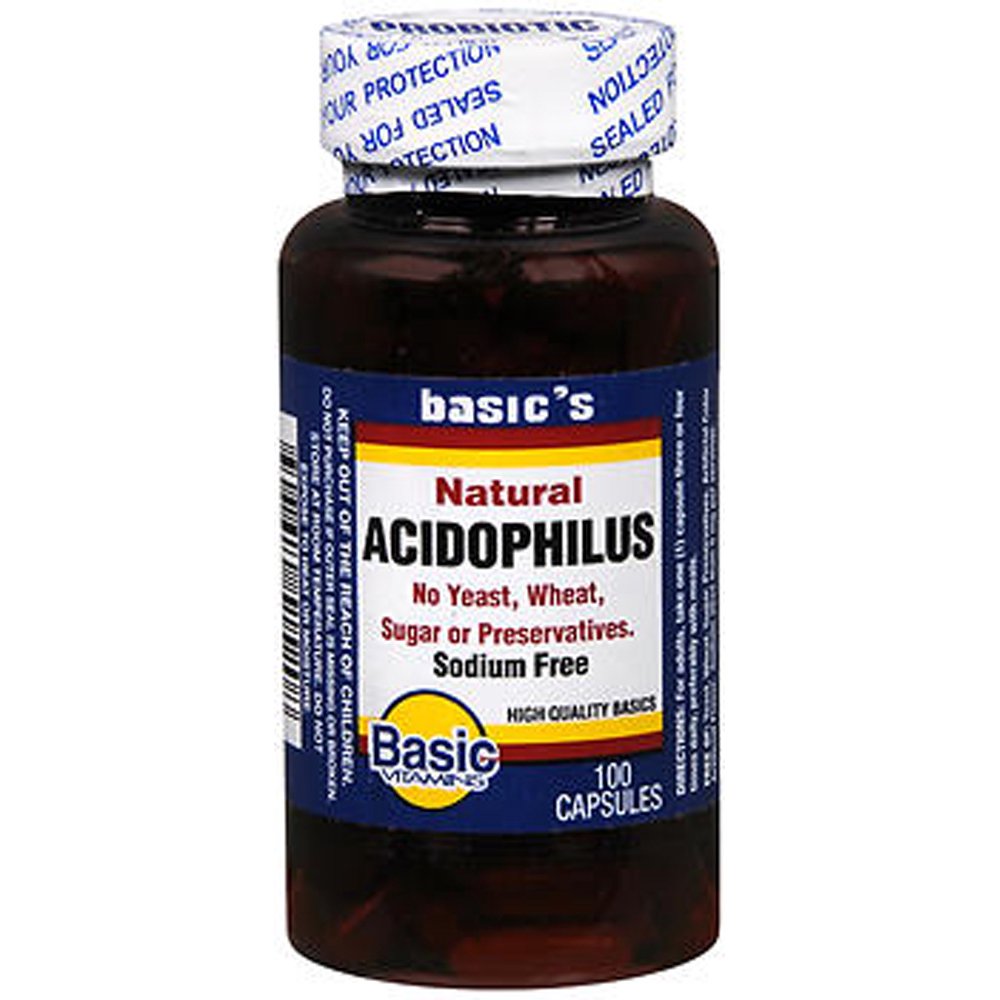 Basic Vitamins Natural Acidophilus Capsules, 100 Count