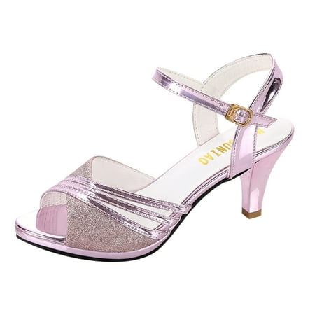 

iOPQO Women s high heels Summer Womens Ladies Fashion High Heel Buckle Strap Peep Toe Sandals Shoes fish mouth high heel stiletto Purple 39