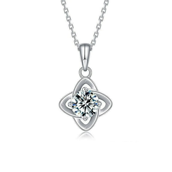 Om Jewels Anniversary Gift Solitaire Pendant w/ Chain 14k White Gold Plated Round Cut Real Moissanite