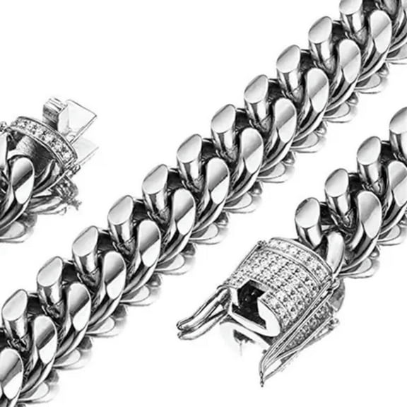 Men Women Silver Cuban Link Chain Necklace or Bracelet Stainless Steel Jewelry