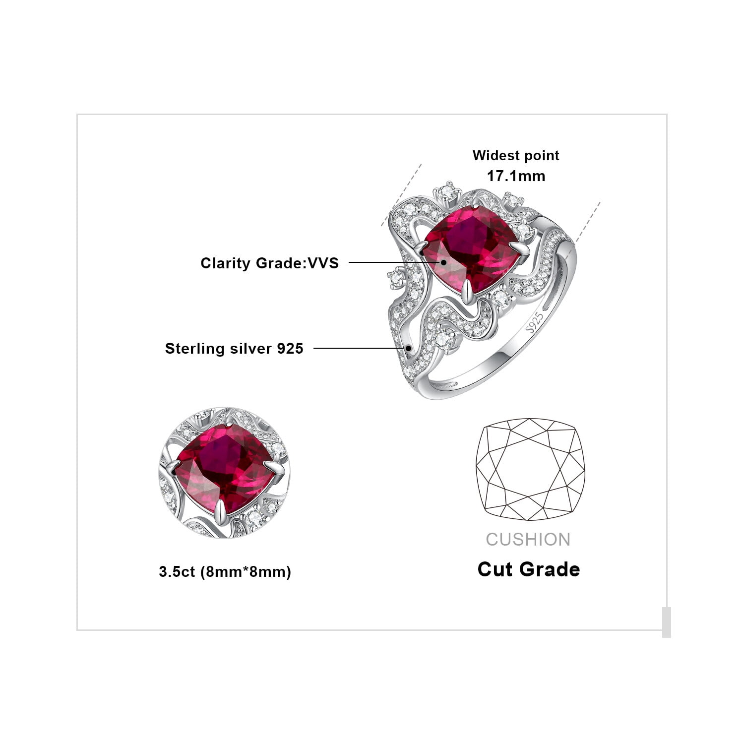 STERLING RUBY CHRON 美品 KARMA Sterling Silver Created Ruby and Cubic Zirconia Ring