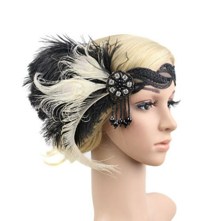 Women's Vintage 1920s Headpiece 20s Bridal Great Gatsby Feather Flapper Gangster Headband