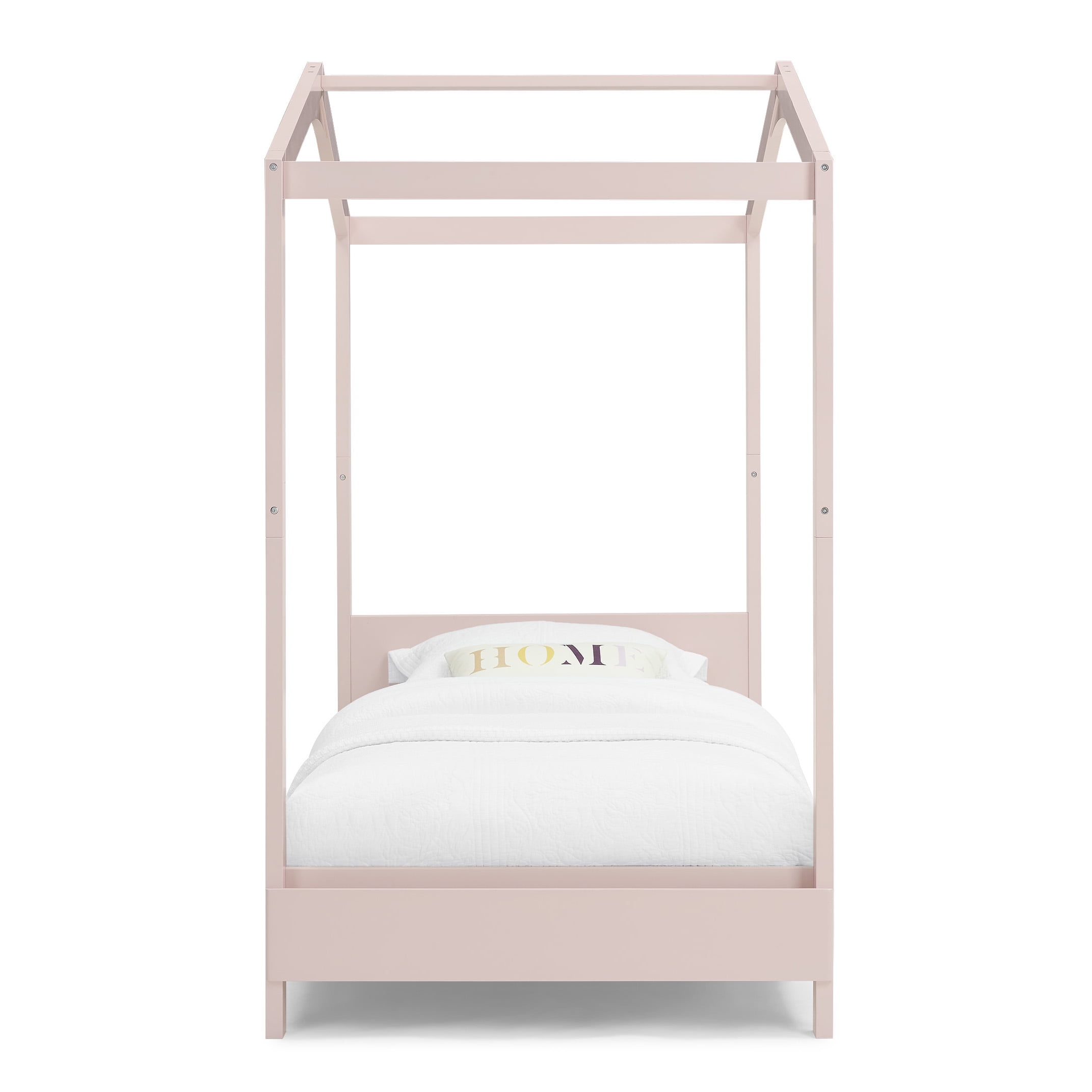 Delta Children Poppy House Wood Twin Bed, Platform Bed - No Box Spring Needed, Blush Pink