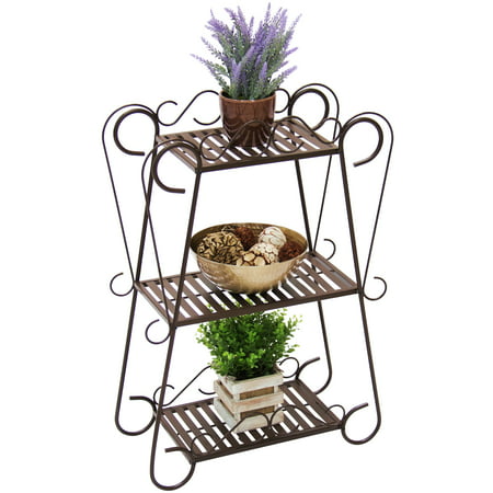 Best Choice Products Multifunctional 3-Shelf Metal Plant Stand Display Rack with Slatted Shelves,