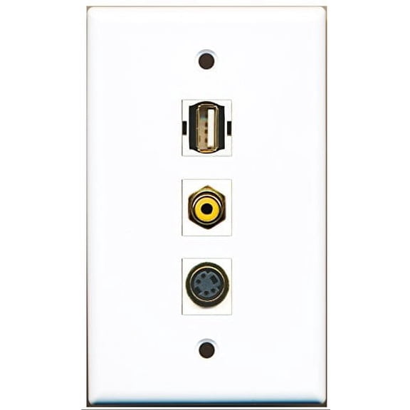 RiteAV - 1 Port RCA Yellow and 1 Port USB A-A and 1 Port S-Video Wall Plate