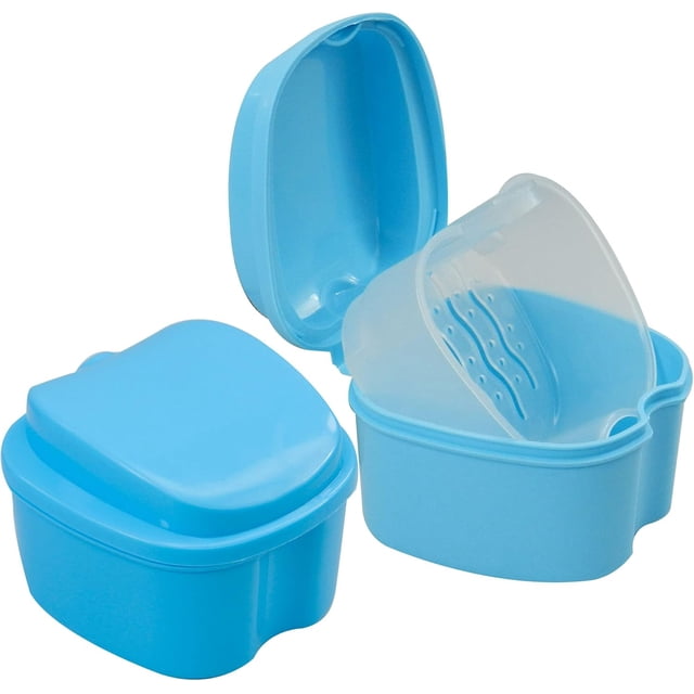 Dent Art Denture Box in Light Blue Color - Dental Orthodontic Retainer Case | Teeth Storage Box, Denture Storage Case Fake Tooth Holder with Strainer (2)