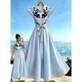 thumbnail image 3 of Blue And White Striped Embroidered Shirt Dress With Ruffle Sleeves And Waist Tie Bow, 3 of 7