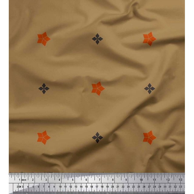 Soimoi Brown polyester Crepe Fabric Butidar Jamdani Print Fabric by Yard 52 Inch Wide