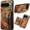 Kaleidoscope, variant on for Google Pixel 7A Cork Wood Phone Case Retro Colorful Flower Floral Printed Back Cover, Multiple Magnetic Folio Flip ID Credit Card Holder Slot, Kickstand Support