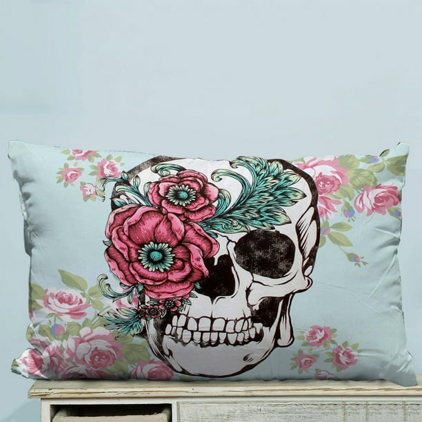 GCKG Skull Flower Bones Pillow Case Pillow Cover Pillow Protector Two