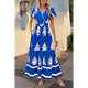 thumbnail image 5 of Vestido de Corta con Cuello en V, Estampado Floral, Bolsillos y Mangas Acampanadas, Azul M, 5 of 7