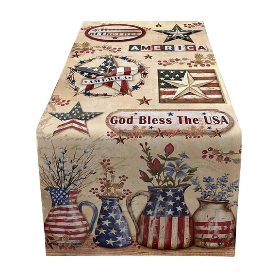 huayou 4th of July Tablecloth with Red White Blue Star Floral Flag Decoration, 250th Year Memorial Day Table Cover, for Party Camping Picnic Kitchen Table Indoor Outdoor Home Decor