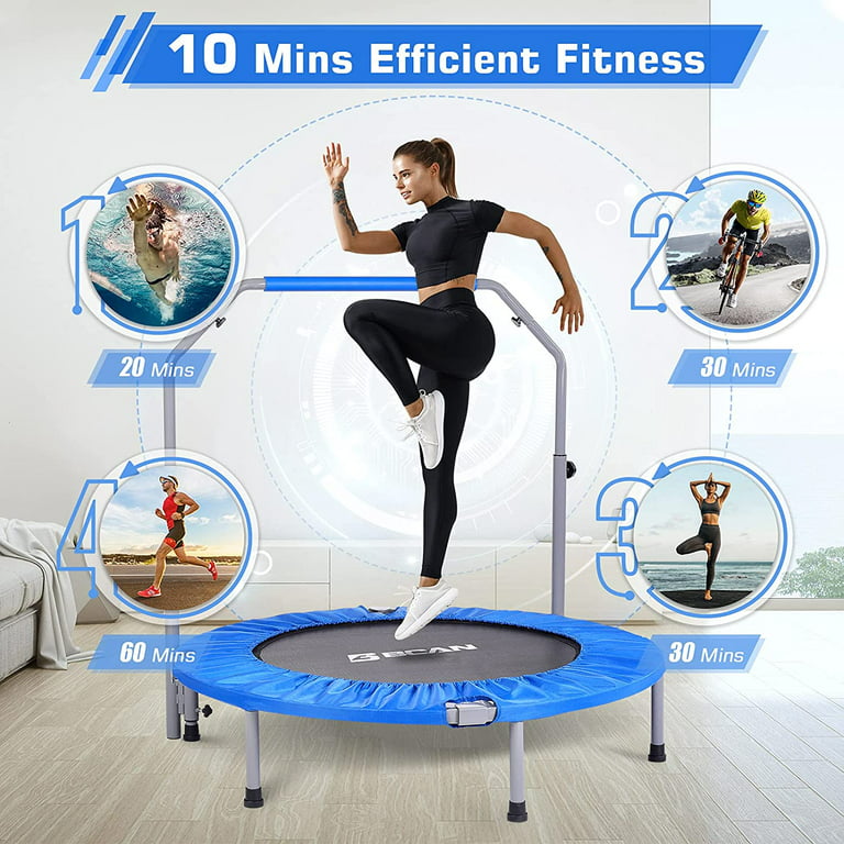 Ashfly 40/48 Foldable Mini Trampoline, Fitness Rebounder with Adjustable  Foam Handle, Exercise Trampoline for Adults Indoor/Garden Workout Max Load