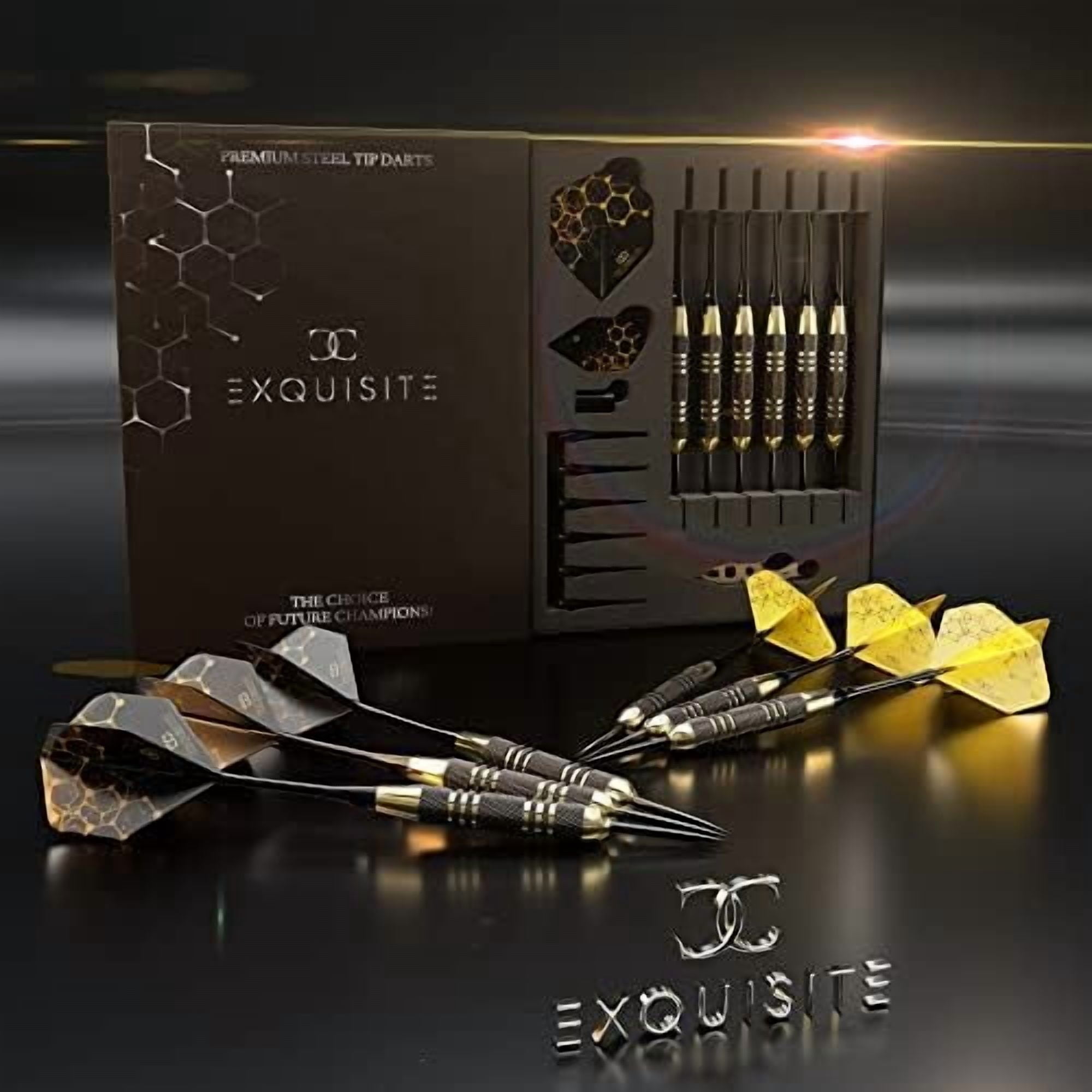 YNGLLC Premium Steel Tip Darts Set - Professional Darts, Brass Barrels, Metal Tip Darts, Extra Flights, (12) Aluminum Shafts 35/48, O-Rings, Dart Tool, Dart Sharpener, Darts Case
