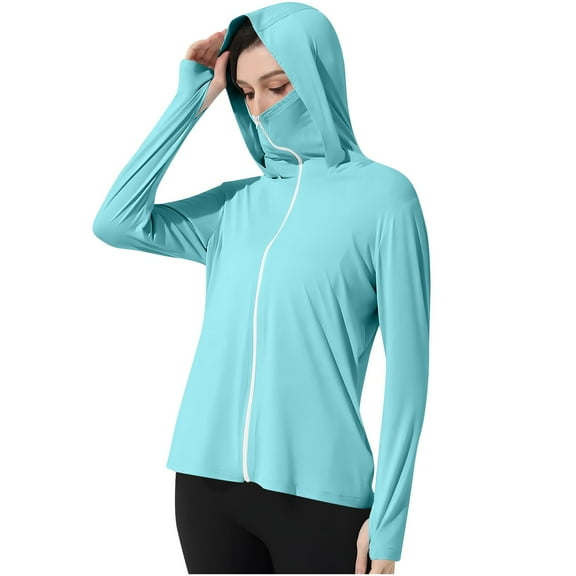 Women's UPF 50  Sun Protection Hoodie Jacket Lightweight Thumb Long Sleeve Sun Shirt for Women with Pocket Hiking Outdoor