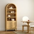 thumbnail image 3 of Joyyskill Tall Arched Bookshelf with Drawers Set of 2, 71" Wood Bookcase with Storage Farmhouse Display Cabinet Wooden Bookshelves Mid-Century Modern Storage Shelf Natural Oak, 3 of 5