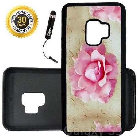 Custom Stationery - Custom Galaxy S9 Case (Pink Rose Stationery) Edge-to-Edge Rubber Black Cover Ultra Slim | Lightweight | Includes Stylus Pen by Innosub