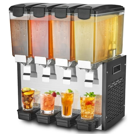 VEVOR Commercial Beverage Dispenser,4 Tanks 10 L / 10.6 QT Per Tank Juice Dispenser,430W Stainless Steel Ice Tea Drink Machine with 45°F-54°F Cooling Temperature,for Cold Drink Restaurant Bar Party
